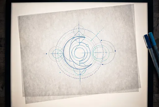 Geometric Crescent Moon Drawing on Lightbox