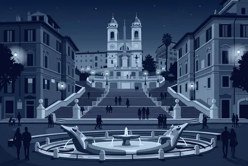 Monochrome Blue Spanish Steps Illustration