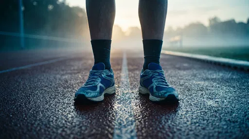 Runner Standing on Wet Track at Dawn