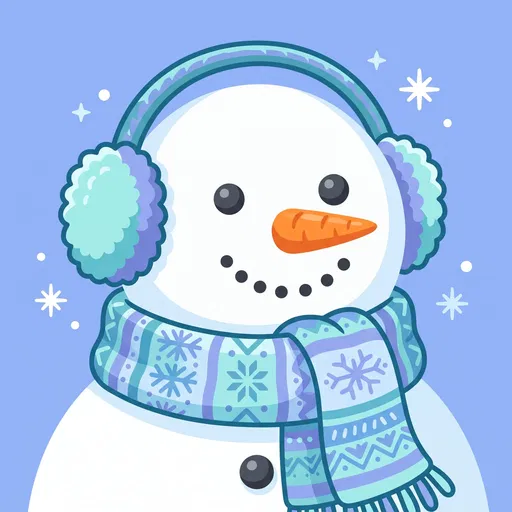 Cheerful Snowman With Earmuffs and Scarf