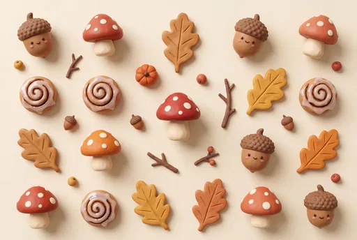 Cute Claymation Autumn Woodland Flat Lay