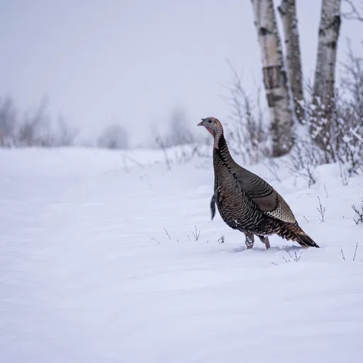 Wild Turkey Standing in Winter Snow