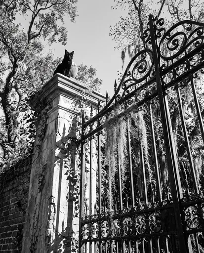 Black Cat on Gothic Gate Pillar