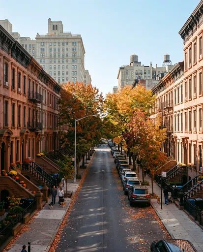 Autumn Brownstone Street in New York