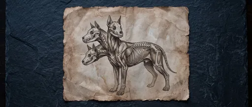 Anatomical Cerberus Illustration on Aged Parchment