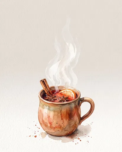 Watercolor Spiced Holiday Punch in Clay Mug