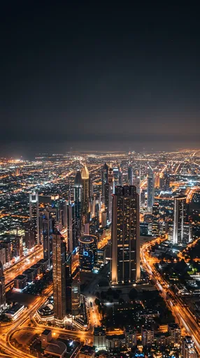 Illuminated Modern City Skyline at Night