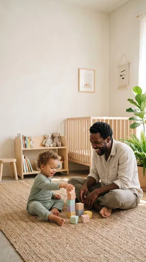 Father and Toddler Playing with Blocks