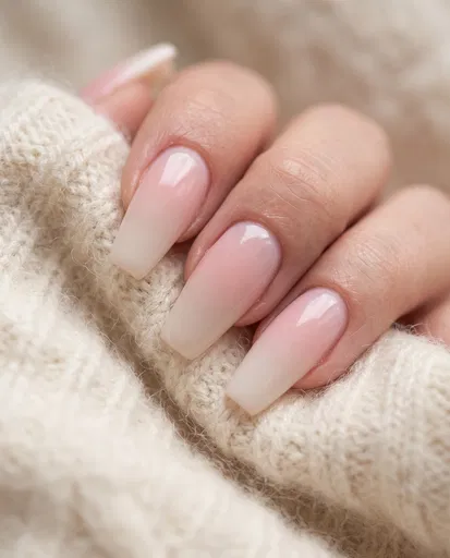 Pastel Ombre Coffin Nails on Cream Knit