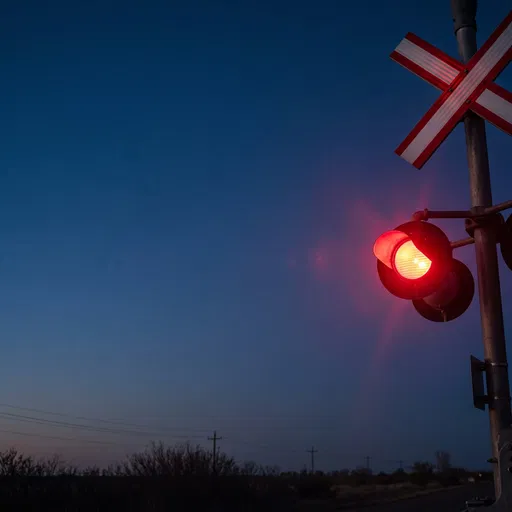 Glowing Railroad Crossing Signal at Dusk