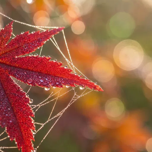 Red Maple Leaf With Morning Dew