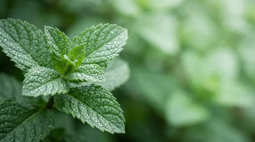 Fresh Spearmint Leaves With Dew Drops