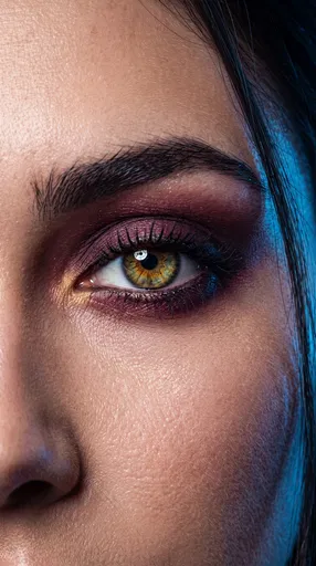 Close-Up of Hazel Eye with Burgundy Makeup
