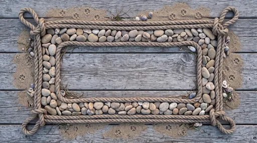 Coastal Rope and Pebble Frame with Paw Prints