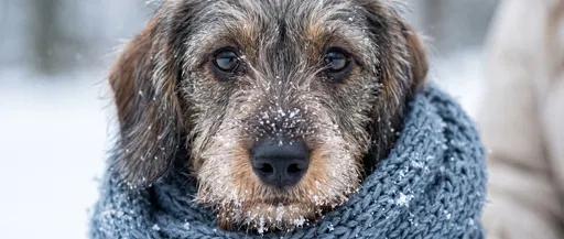 Wire-Haired Dachshund in Winter Scarf