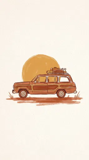 Retro Station Wagon Illustration With Sun