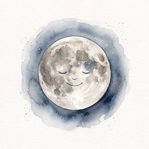 Watercolor Illustration of Smiling Full Moon