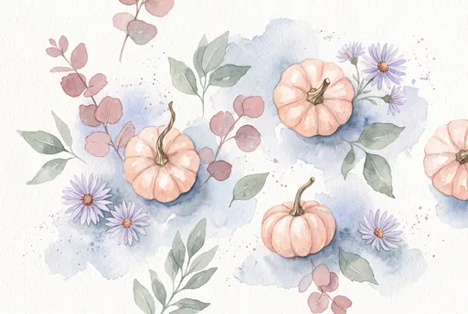 Pastel Watercolor Autumn Pumpkins and Florals
