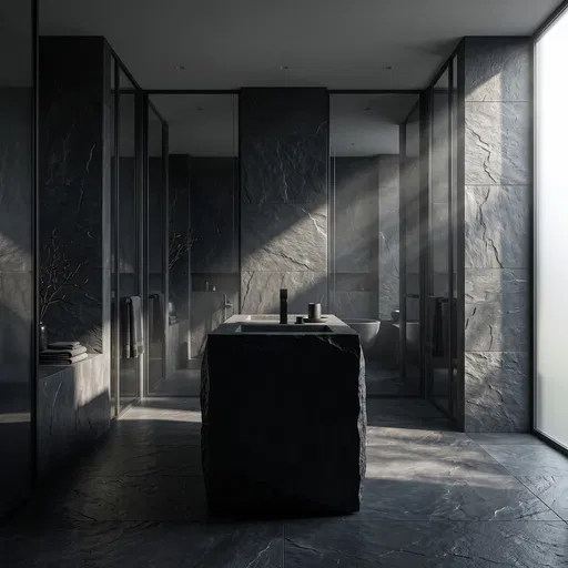 Dark Moody Slate Luxury Bathroom Interior