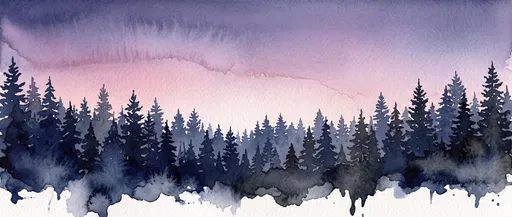 Watercolor Twilight Pine Forest Silhouette
