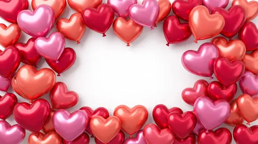 Glossy Heart Balloons Border on White