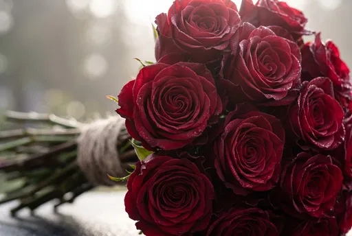 Close-Up Bouquet of Dark Red Roses