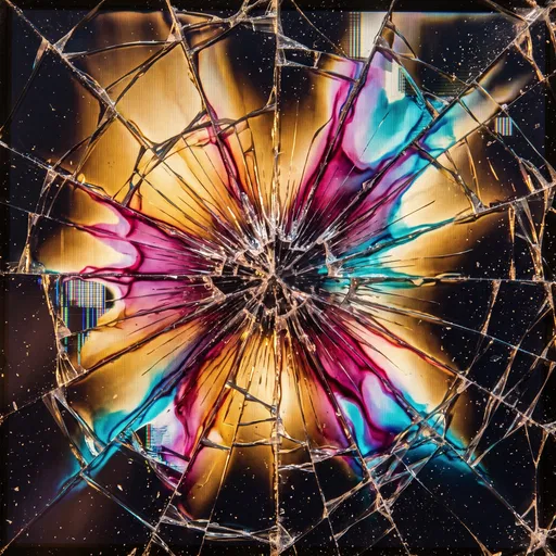 Cracked LCD Screen With Colorful Glitch