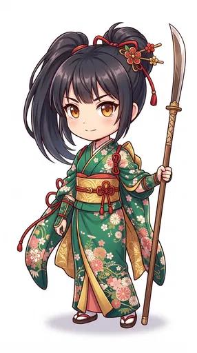 Chibi Anime Kimono Warrior With Naginata