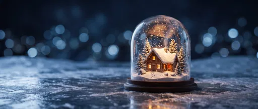 Glowing Winter Cabin Inside Glass Cloche