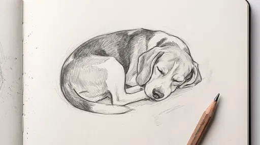Pencil Sketch of Sleeping Beagle in Sketchbook