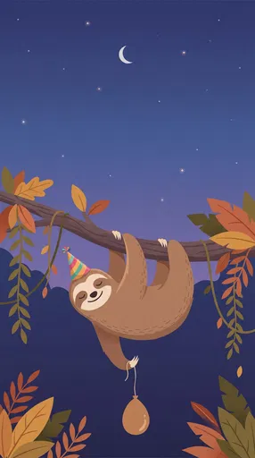 Sleeping Sloth With Party Hat at Night