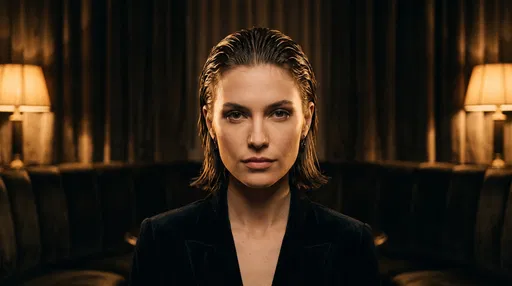 Woman With Slicked-Back Bob in Lounge