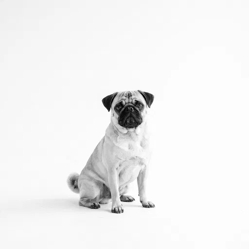 Monochrome Studio Portrait of Sitting Pug