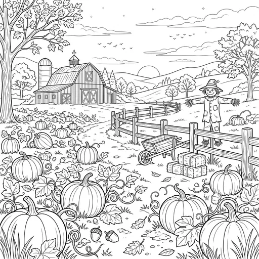 Autumn Pumpkin Patch Coloring Page