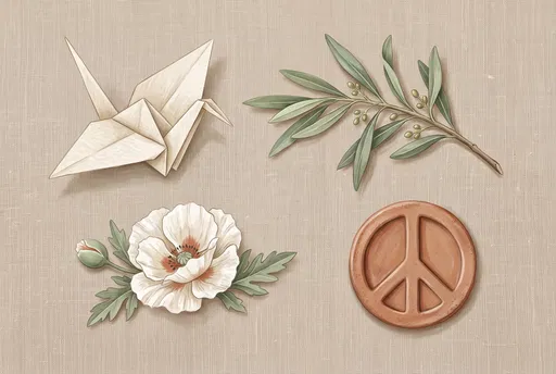 Illustrated Peace Symbols on Linen