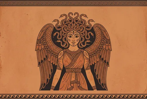 Greek Pottery Style Winged Medusa Illustration