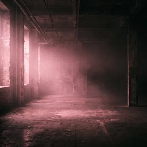 Misty Industrial Room with Pink Light
