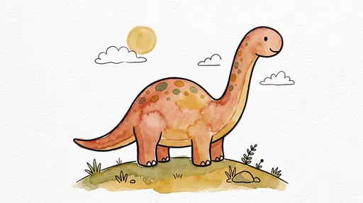 Cute Watercolor Brontosaurus Dinosaur Illustration