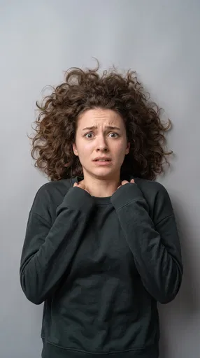 Scared Woman Lying On Grey Floor