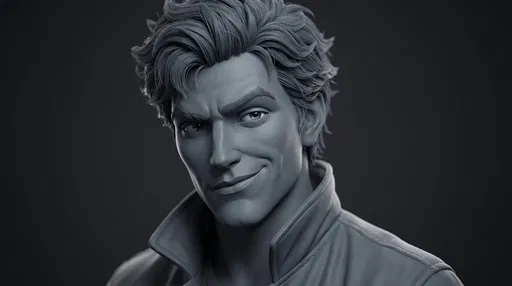 Monochrome 3D Sculpt of Smirking Man
