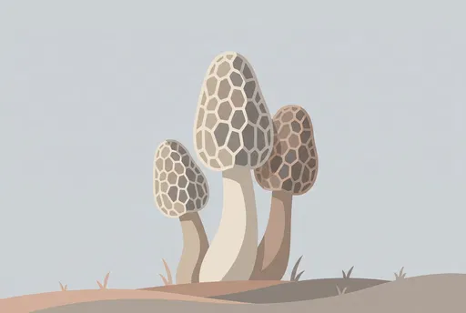 Minimalist Vector Illustration of Three Morel Mushrooms