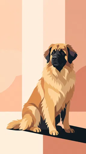 Flat Vector Illustration of Sitting Leonberger Dog