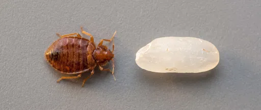 Bed Bug Next to White Rice Grain