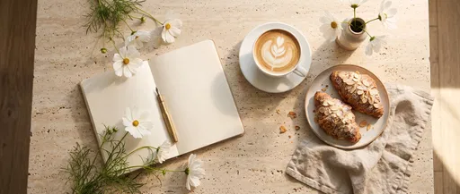 Morning Coffee and Sketchbook Flat Lay
