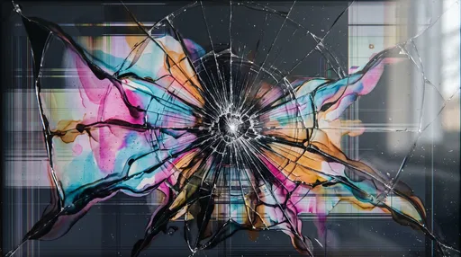 Cracked LCD Screen With Colorful Bleed