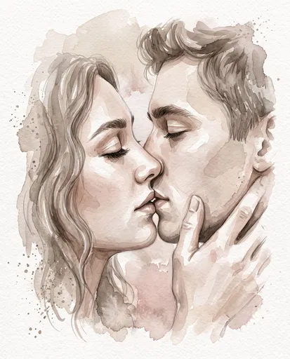 Watercolor Illustration of Couple Kissing