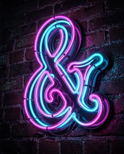 Magenta and Cyan Neon Ampersand Sign