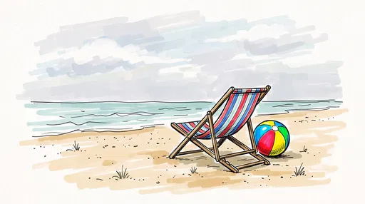 Hand-Drawn Beach Chair and Ball Illustration