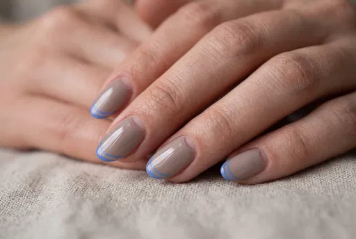 Taupe Manicure with Blue Double French Tips