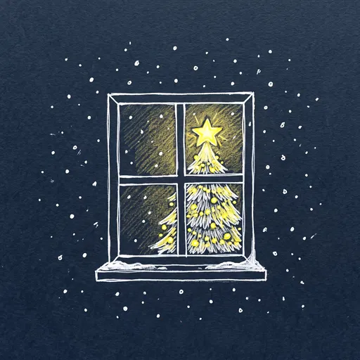 Sketch of Christmas Tree in Window